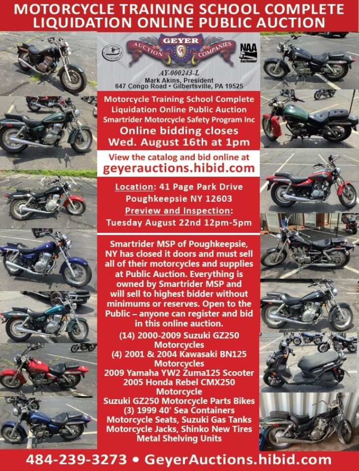 MOTORCYCLE TRAINING SCHOOL COMPLETE LIQUIDATION - ONLINE PUBLIC AUCTION