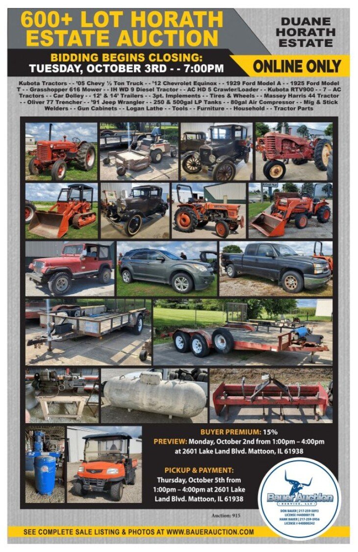 600+ Lot Horath Estate Online Only Auction - Antique & Older Model Vehicles, Tractors & Equipment