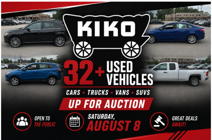 Kiko Auctioneers Presents 32+/- Used Cars, Trucks, Vans and SUVs, Open To The Public, Dealers Welcome!