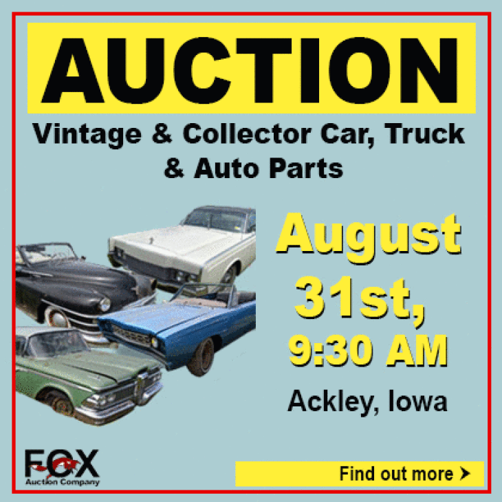 Fox Auction Company Presents Vintage Collector Car, Truck and Auto Parts Auction