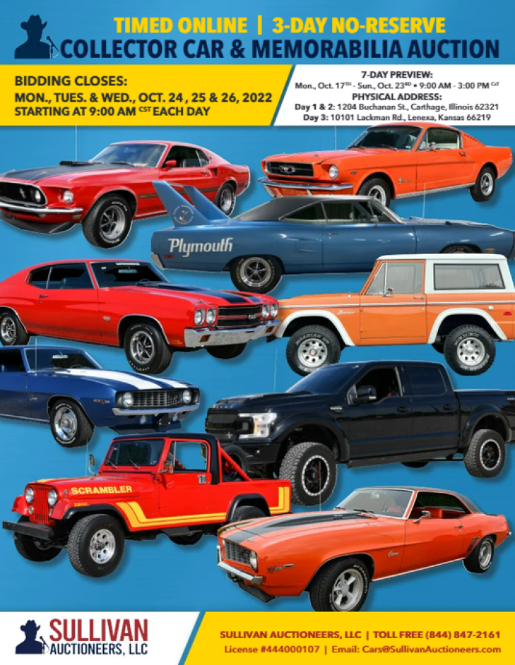 THREE DAY - NO RESERVE FALL COLLECTOR CAR AUCTION - Online Only