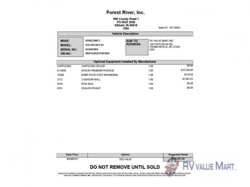 New 2026 Forest River Vengeance 341GS11